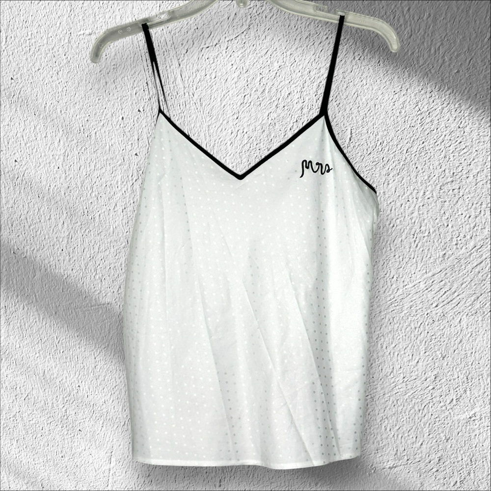 Kate Spade Mrs Camisole Tank Top White Dot Fabric with Black Trim‎ Size Small